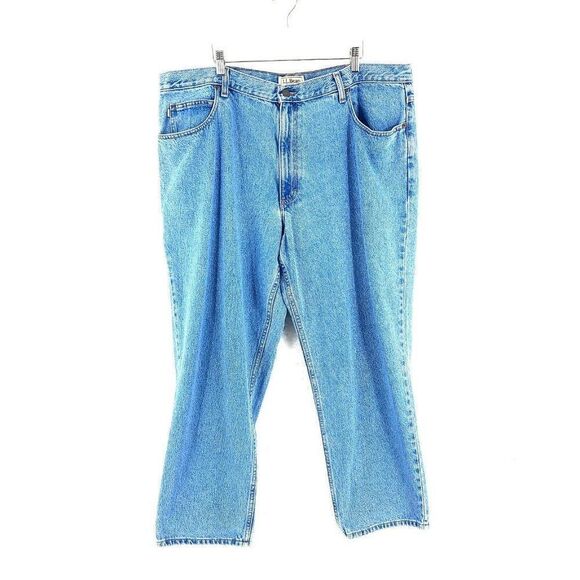 L.L. Bean Relaxed Fit Light‎ Wash Blue High Rise Denim Jeans 42/30 - Picture 1 of 8